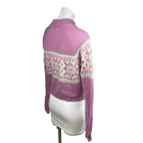 Lottie Moss Womens Pink Purple Southwest Fair Isle Crop Pullover Sweater Size S - Picture 3 of 8
